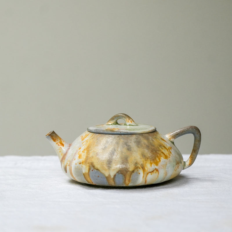 Raw 'Sunset Ripple' Wood Fired Ceramic Teapots 130ml Teaware- Cha Moods